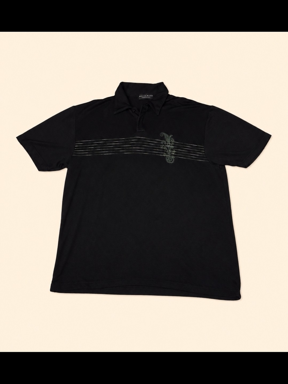 Men's Crazy Horse Liz Claiborne Black Polo with Subtle Striped Chest Detail